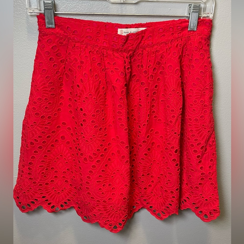 Paul‎ & Joe Sister Women's Red Cotton Eyelet Mini Skirt Size 38